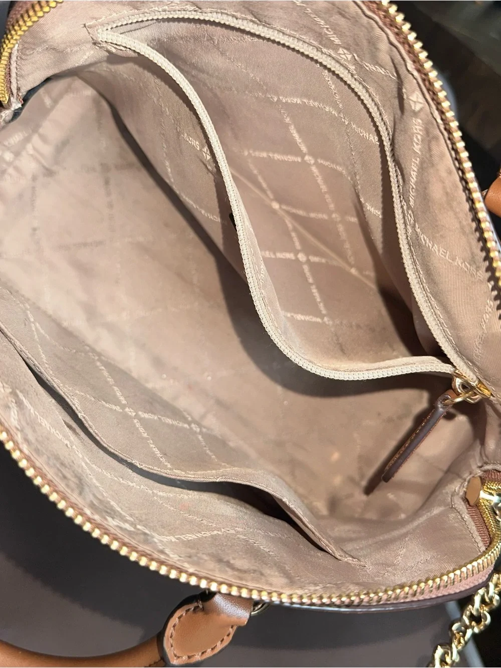 Michael Kors Brown MK Logo Crossbody Satchel with Tan Trim